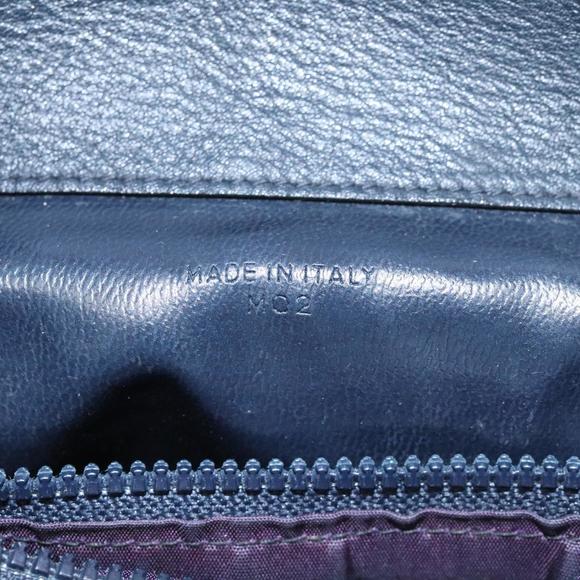 CELINE Macadam Canvas Shoulder Bag Leather Navy Gold Auth 114752